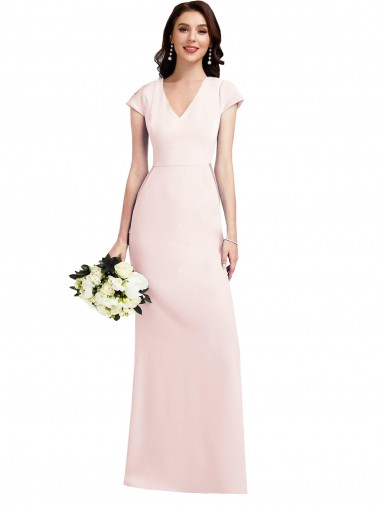 Desconto Rosa Linha A Decote V Mangas Curtas Comprimento Chão Vestidos de Madrinha / Vestidos de Noite / Vestidos de Festa