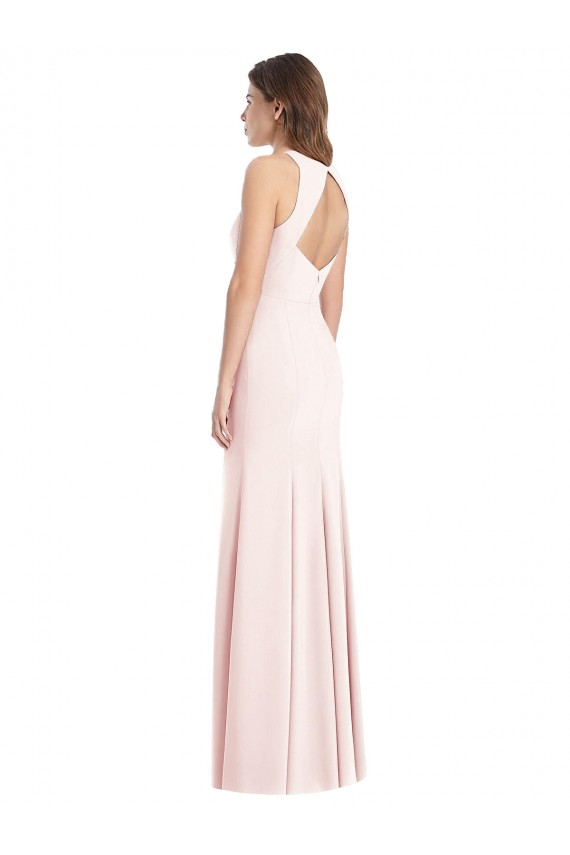 Desconto Rosa Trombeta Barco Sem Mangas Comprimento Chão Vestidos de Madrinha / Vestidos de Festa