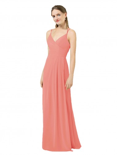 Desconto Rosa Deserto Bainha Decote V Sem Mangas Comprimento Chão Vestidos de Madrinha