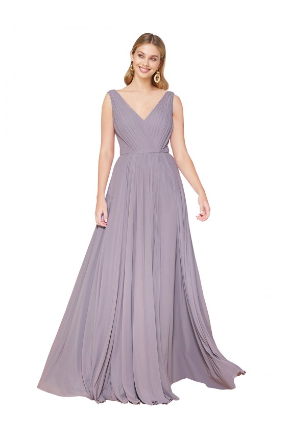 Desconto Rosa Empoeirada Linha A Decote V Sem Mangas Comprimento Chão Vestidos de Madrinha / Vestidos de Noite / Vestidos de Festa