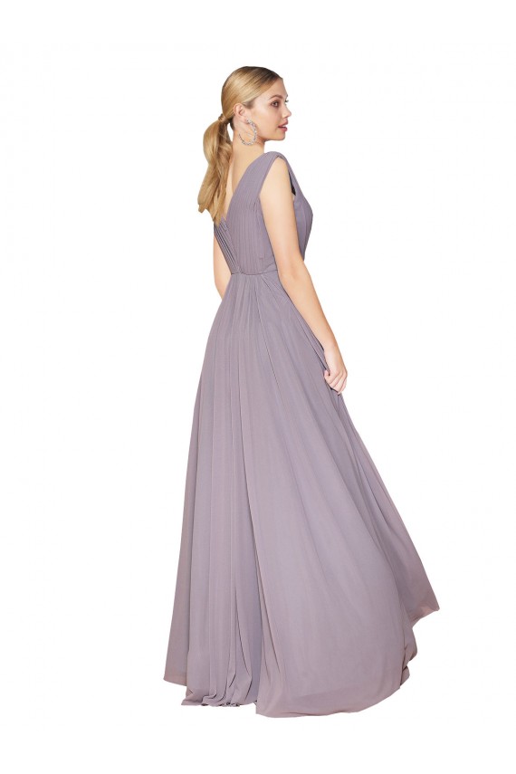 Desconto Rosa Empoeirada Linha A Decote V Sem Mangas Comprimento Chão Vestidos de Madrinha / Vestidos de Noite / Vestidos de Festa
