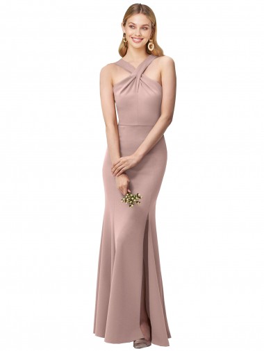 Desconto Rosa Empoeirado Bainha Cabeçada Sem Mangas Comprimento Chão Vestidos de Madrinha / Vestidos de Festa