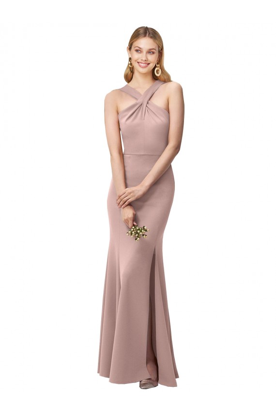 Desconto Rosa Empoeirado Bainha Cabeçada Sem Mangas Comprimento Chão Vestidos de Madrinha / Vestidos de Festa