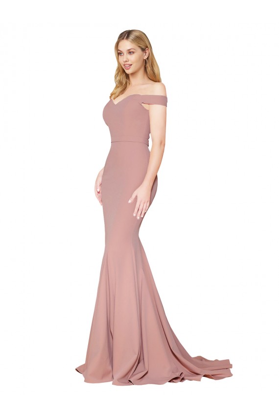 Desconto Rosa Empoeirado Sereia Fora do Ombro Sem Mangas Comboio Varredela Vestidos de Madrinha / Vestidos de Noite / Vestidos de Festa