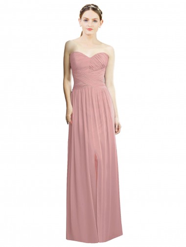 Desconto Rosa Empoeirado Linha A Amor Sem Mangas Comprimento Chão Vestidos de Madrinha / Vestidos de Noite