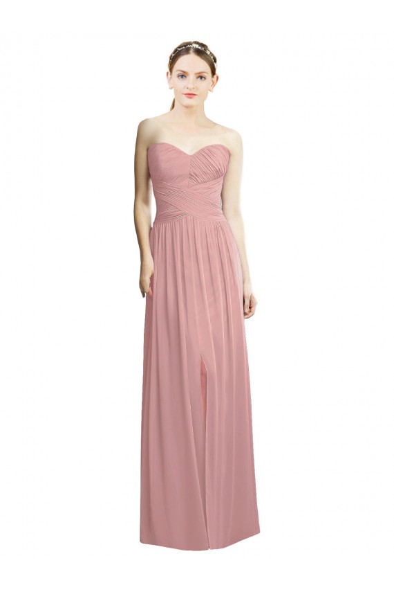 Desconto Rosa Empoeirado Linha A Amor Sem Mangas Comprimento Chão Vestidos de Madrinha / Vestidos de Noite