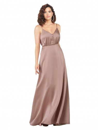 Desconto Rosa Empoeirado Linha A Decote V Sem Mangas Comprimento Chão Vestidos de Madrinha / Vestidos de Noite