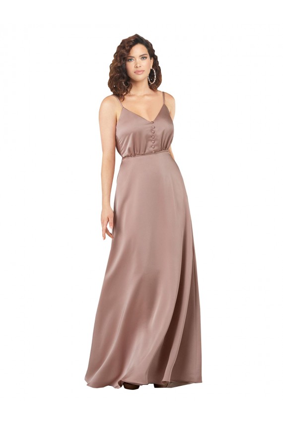 Desconto Rosa Empoeirado Linha A Decote V Sem Mangas Comprimento Chão Vestidos de Madrinha / Vestidos de Noite