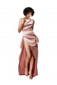 Desconto Rosa Empoeirado Linha A Um Ombro Sem Mangas Comprimento Chão Vestidos de Madrinha / Vestidos de Noite / Vestidos de Festa