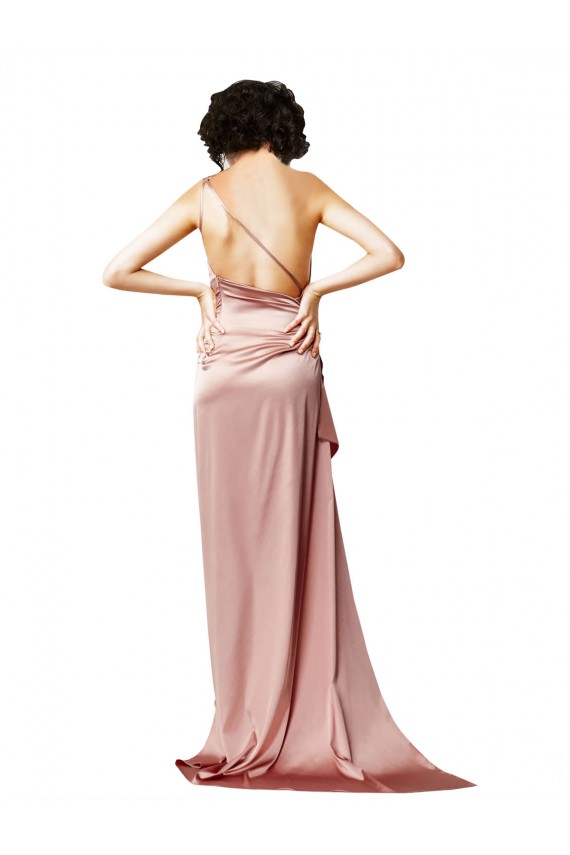 Desconto Rosa Empoeirado Linha A Um Ombro Sem Mangas Comprimento Chão Vestidos de Madrinha / Vestidos de Noite / Vestidos de Festa