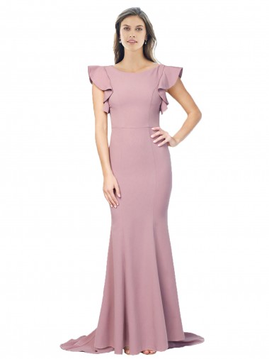 Desconto Rosa Empoeirado Sereia Decote redondo Mangas Esvoaçantes Comboio Varredela Vestidos de Madrinha / Vestidos de Noite / Vestidos de Festa