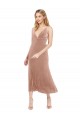 Desconto Rosa Linha A Decote V Sem Mangas Comprimento Midi Vestidos de Madrinha / Vestidos de Festa / Vestidos de Cocktail / Vestidos de Homecoming