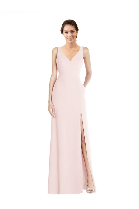Desconto Rosa Linha A Decote V Sem Mangas Comprimento Chão Vestidos de Madrinha / Vestidos de Festa