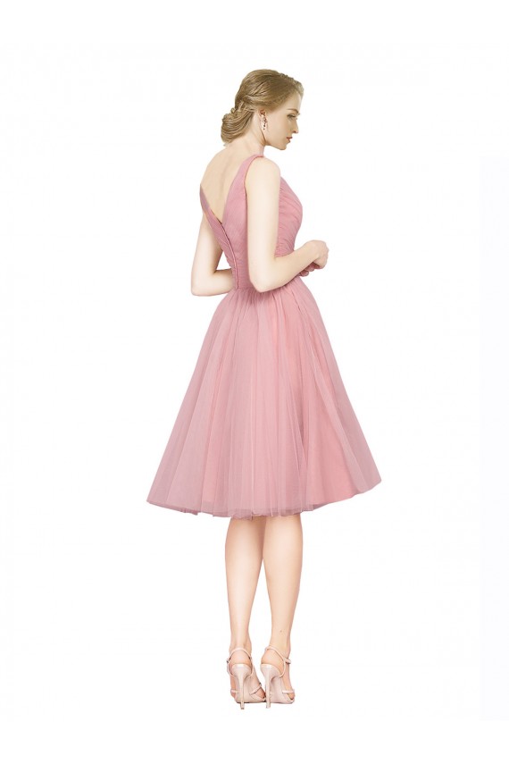 Desconto Rosa Linha A Decote V Sem Mangas Comprimento Joelho Vestidos de Madrinha / Vestidos de Cocktail / Vestidos de Homecoming