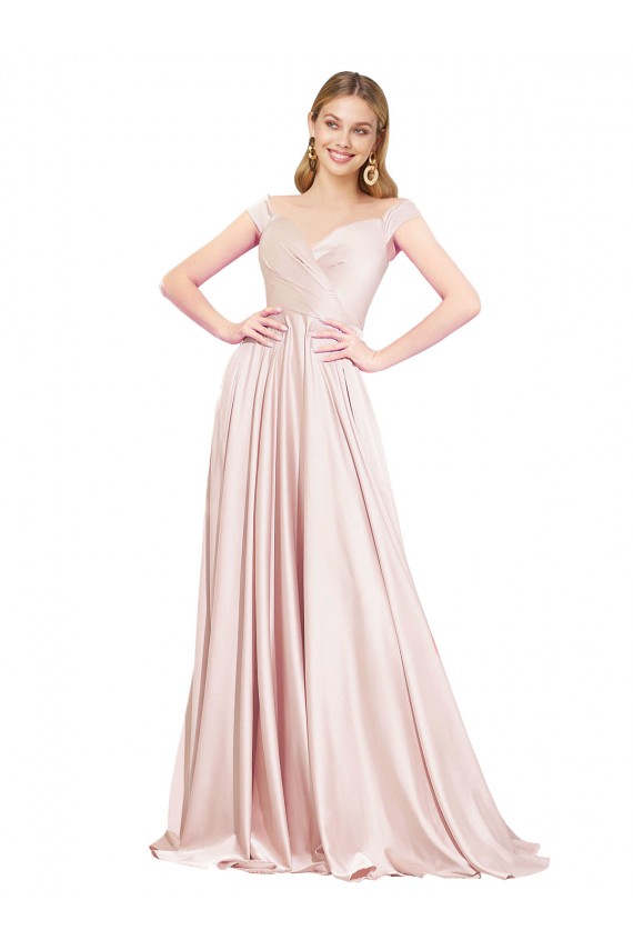 Desconto Rosa Linha A Fora do Ombro Sem Mangas Comprimento Chão Vestidos de Madrinha / Vestidos de Noite / Vestidos de Festa