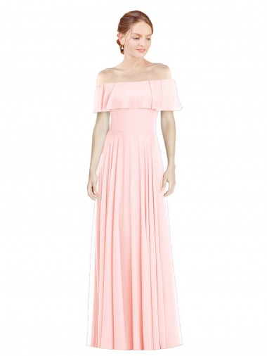 Desconto Rosa Linha A Fora do Ombro Sem Mangas Comprimento Chão Vestidos de Madrinha
