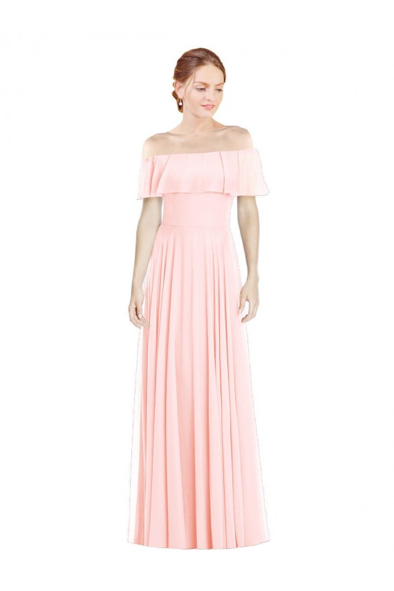 Desconto Rosa Linha A Fora do Ombro Sem Mangas Comprimento Chão Vestidos de Madrinha