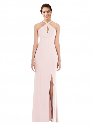 Desconto Rosa Trombeta Cabeçada Sem Mangas Comprimento Chão Vestidos de Madrinha / Vestidos de Noite / Vestidos de Festa