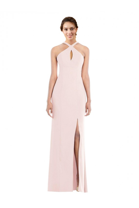 Desconto Rosa Trombeta Cabeçada Sem Mangas Comprimento Chão Vestidos de Madrinha / Vestidos de Noite / Vestidos de Festa