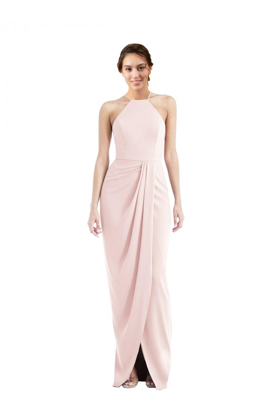 Desconto Rosa Trombeta Cabeçada Sem Mangas Comprimento Chão Vestidos de Madrinha / Vestidos de Festa