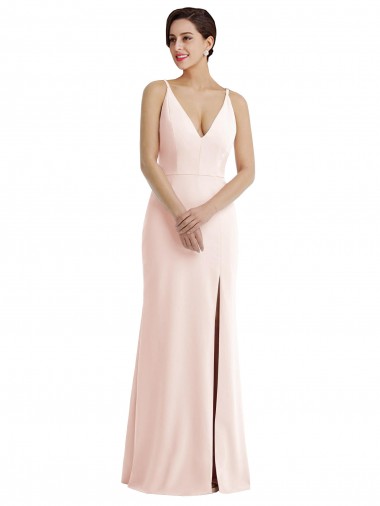 Desconto Rosa Trombeta Decote V Sem Mangas Comprimento Chão Vestidos de Madrinha / Vestidos de Noite / Vestidos de Festa