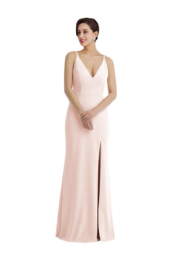 Desconto Rosa Trombeta Decote V Sem Mangas Comprimento Chão Vestidos de Madrinha / Vestidos de Noite / Vestidos de Festa