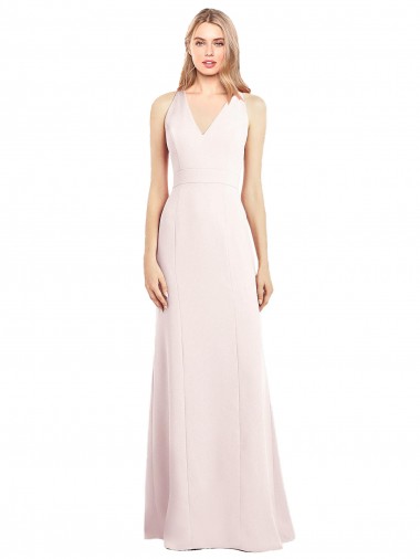 Desconto Rosa Trombeta Decote V Sem Mangas Comprimento Chão Vestidos de Madrinha / Vestidos de Festa