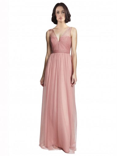 Desconto Rose Rosa Linha A Decote V Sem Mangas Comprimento Chão Vestido de Madrinha