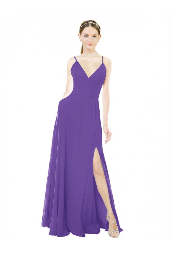 Desconto Roxo Linha A Alças finas Sem Mangas Comprimento Chão Vestidos de Madrinha