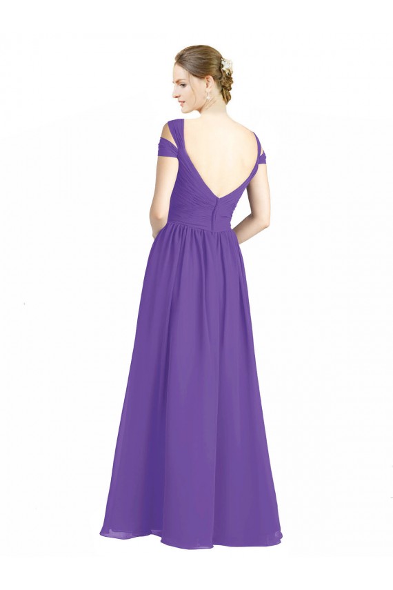 Desconto Roxo Linha A Fora do Ombro Mangas Curtas Comprimento Chão Vestidos de Madrinha