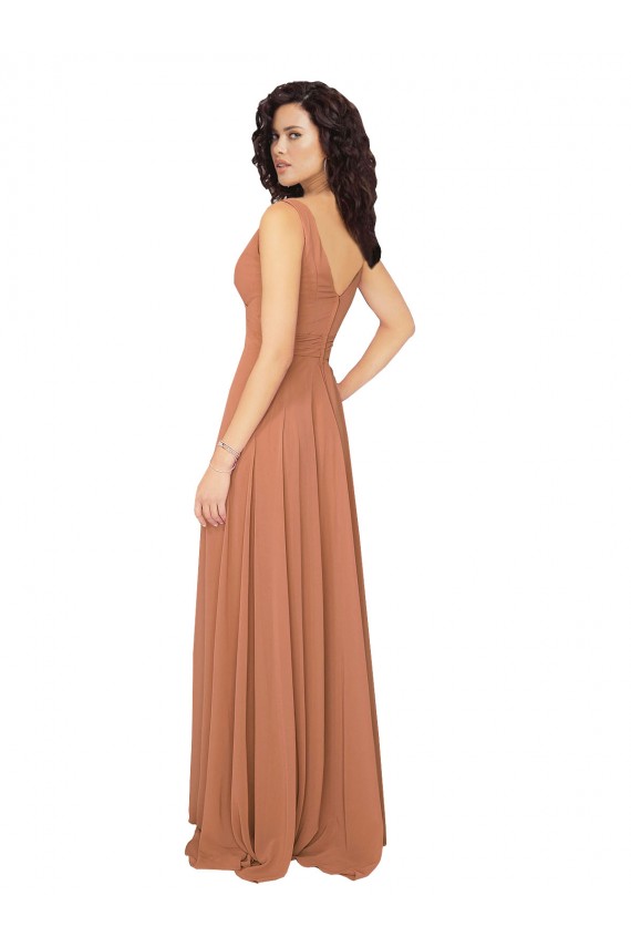 Desconto Sábio Linha A Decote V Sem Mangas Comprimento Chão Vestidos de Festa / Vestidos de Madrinha