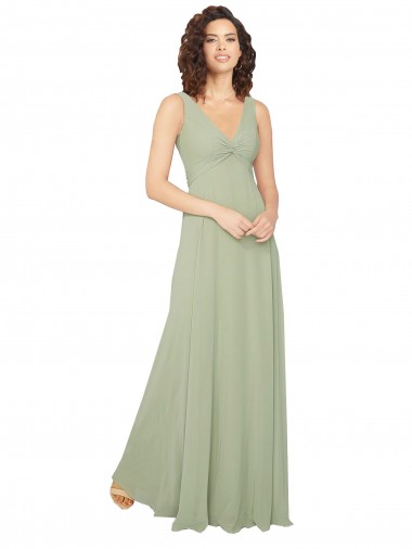 Desconto Sábio Linha A Decote V Sem Mangas Comprimento Chão Vestidos de Festa / Vestidos de Madrinha