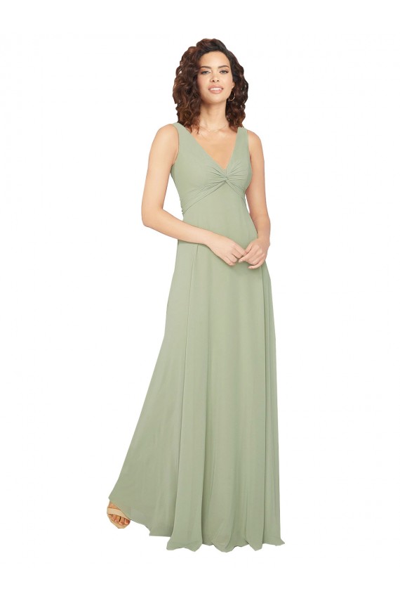 Desconto Sábio Linha A Decote V Sem Mangas Comprimento Chão Vestidos de Festa / Vestidos de Madrinha