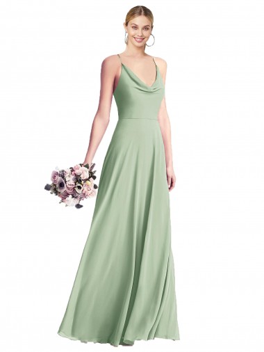 Desconto Sábio Linha A Alças finas Sem Mangas Comprimento Chão Chiffon Vestidos de Madrinha