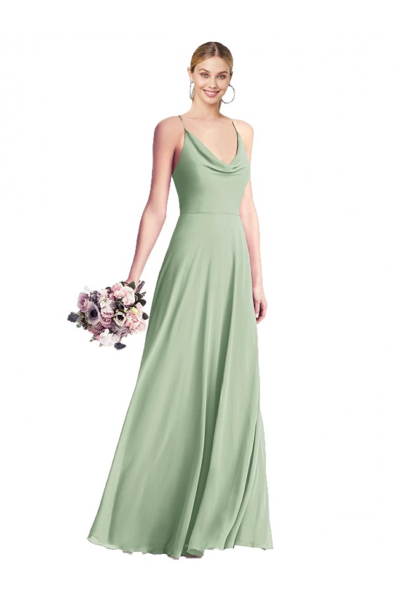 Desconto Sábio Linha A Alças finas Sem Mangas Comprimento Chão Chiffon Vestidos de Madrinha