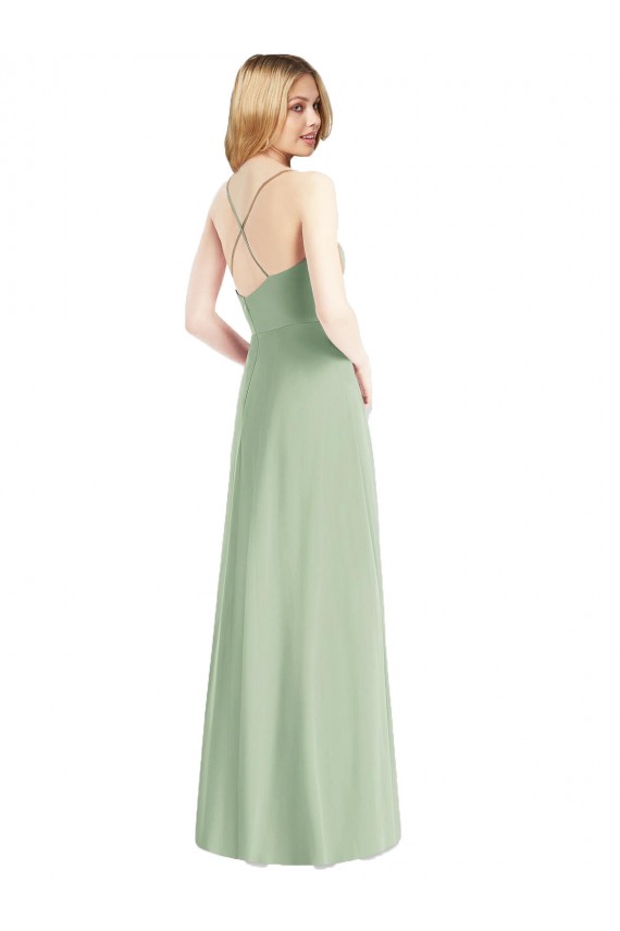 Desconto Sábio Linha A Alças finas Sem Mangas Comprimento Chão Chiffon Vestidos de Madrinha