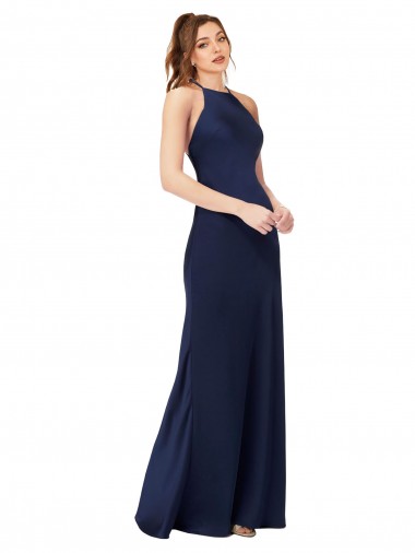 Desconto Safira Bainha Decote Alto Sem Mangas Comprimento Chão Vestidos de Madrinha / Vestidos de Noite / Vestidos de Festa