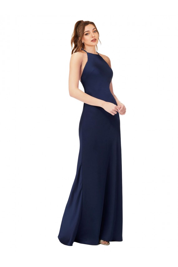 Desconto Safira Bainha Decote Alto Sem Mangas Comprimento Chão Vestidos de Madrinha / Vestidos de Noite / Vestidos de Festa