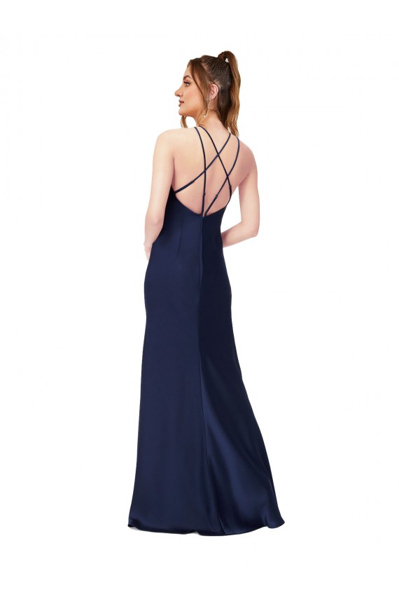 Desconto Safira Bainha Decote Alto Sem Mangas Comprimento Chão Vestidos de Madrinha / Vestidos de Noite / Vestidos de Festa
