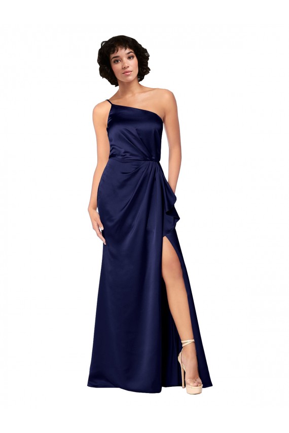 Desconto Safira Linha A Um Ombro Sem Mangas Comprimento Chão Vestidos de Madrinha / Vestidos de Noite / Vestidos de Festa