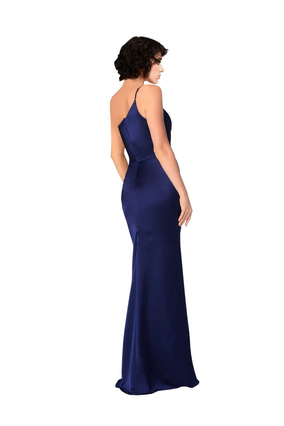 Desconto Safira Linha A Um Ombro Sem Mangas Comprimento Chão Vestidos de Madrinha / Vestidos de Noite / Vestidos de Festa