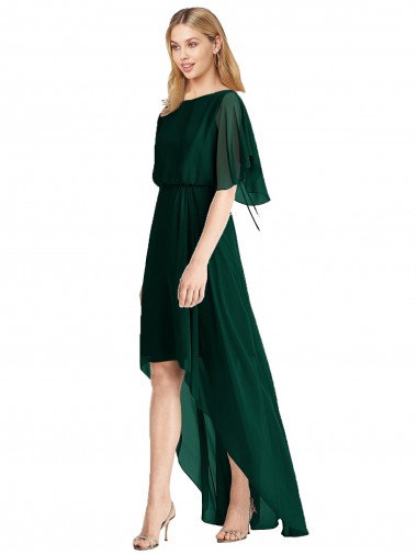 Desconto Sempre Verde Linha A Decote redondo Mangas Esvoaçantes Alto Baixo Alto Baixo, Vestidos de Madrinha