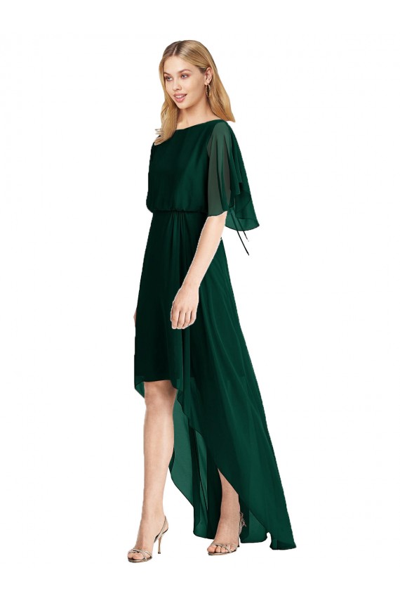 Desconto Sempre Verde Linha A Decote redondo Mangas Esvoaçantes Alto Baixo Alto Baixo, Vestidos de Madrinha