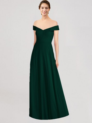 Desconto Sempre Verde Linha A Fora do Ombro Sem Mangas Comprimento Chão Vestidos de Madrinha