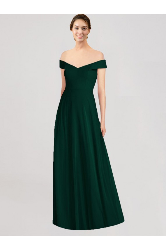 Desconto Sempre Verde Linha A Fora do Ombro Sem Mangas Comprimento Chão Vestidos de Madrinha