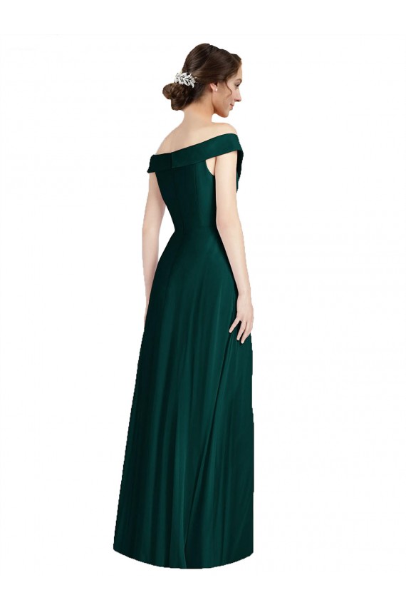 Desconto Sempre Verde Linha A Fora do Ombro Sem Mangas Comprimento Chão Vestidos de Madrinha