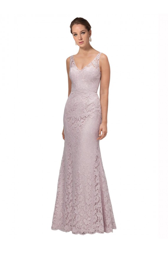 Desconto Sereia Decote V Sem Mangas Comprimento Chão Renda Vestidos de Madrinha / Vestidos de Festa