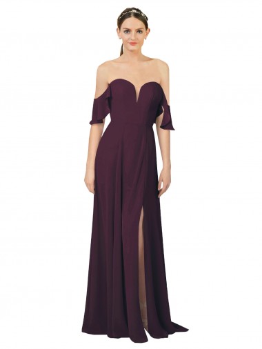 Desconto Uva Bainha Amor Ombro Frio Comprimento Chão Vestidos de Madrinha