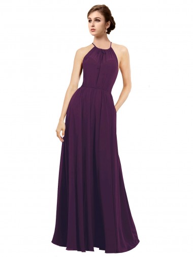 Desconto Uva Linha A Cabeçada Sem Mangas Comprimento Chão Vestido de Festa / Vestido de Madrinha