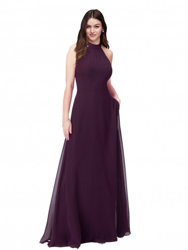 Desconto Uva Linha A Cabeçada Sem Mangas Comprimento Chão Vestidos de Festa / Vestidos de Madrinha